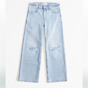 Girls Abercrombie Kids High Rise Wide Leg  Light Blue Distressed EUC